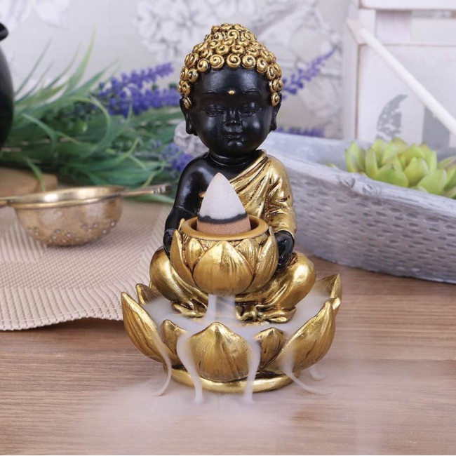 Baby Buddha -  10.3cm viirukiskulptuur langeva suitsuga viirukitele